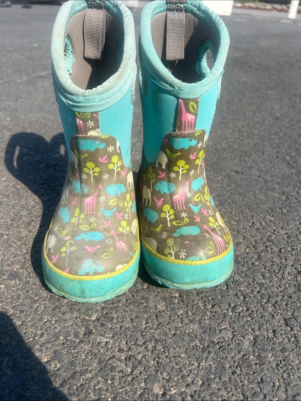 Bogs Kids Teal and Olive Animal Print Rain Boots